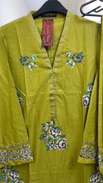 Pakistani Original Hayat Stitched Cotton Co-ords 2 Pcs _ Olive 